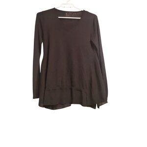 Dex Black V-Neck Sweater With Sheer Trim